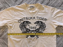 Onitsuka Tiger T-Shirt Mens Large Ivory Japan Streetwear Twin Tigers Embroidered