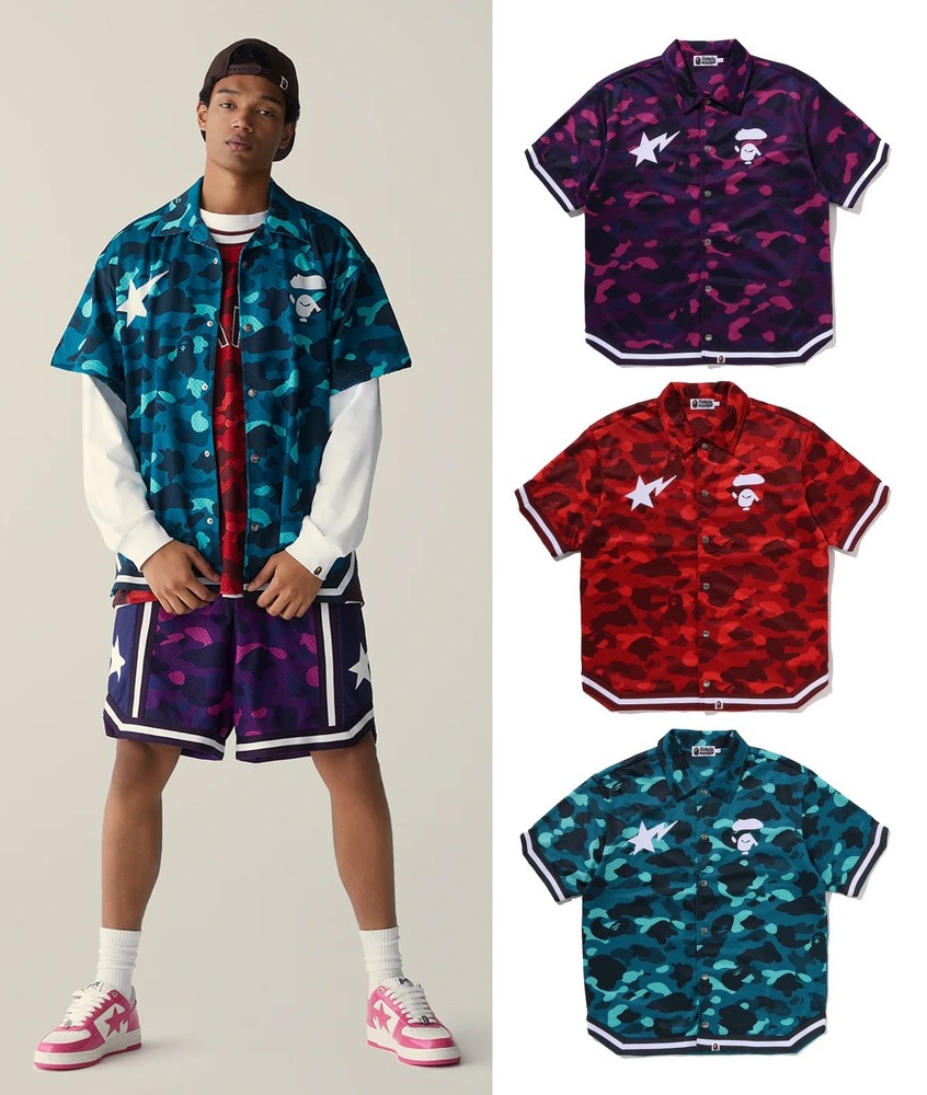 A BATHNIG APE Men’s COLOR CAMO WARM UP SS SHIRT 1M30132314 bz