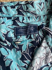 Vineyard Vines Linen Shirt Mens Small Blue Floral Hawaiian Camp NWT Resort