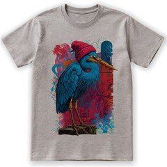 Blue Heron Bird T-Shirt Red Beanie Hat Urban Art Hipster Nature Lover Gift