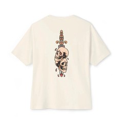 Mens Oversized T-Shirt Skull Dagger Back Print Streetwear Graphic Baggy White