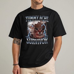 Tummy Ache Survivor T-Shirt Funny Cat Meme Soldier Graphic Vintage Heavy Metal