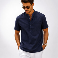 Camisa De Manga Corta Moda Lujo Camiseta Elegante Algodón Linen Para Hombres