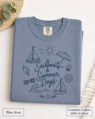 Sailboats & Summer Days Comfort Colors Tee, Nautical Coastal Shirt