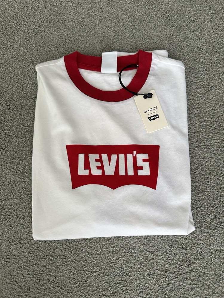 Levis Beyoncé Collaboration Ivory White Red T Shirt Limited Edition Small New
