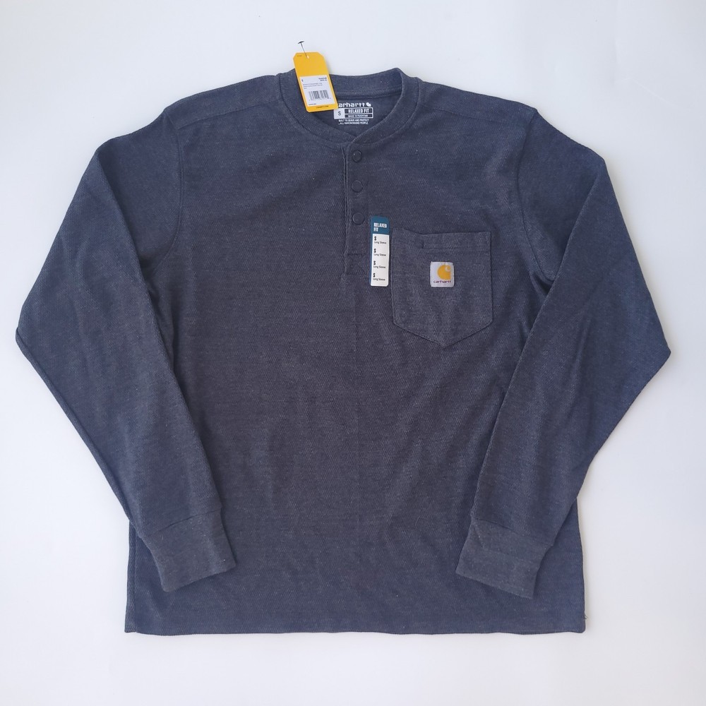 NWT Carhartt SMALL Relaxed Fit Heavyweight L/S Henley Pocket Thermal Shirt Gray