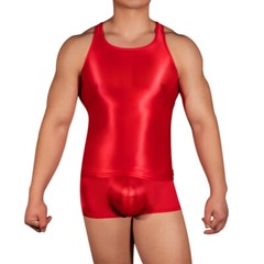 Sexy Men’s Shiny Oil Tank Top Elastic Tank Top Transparent Fitness T-Shirt