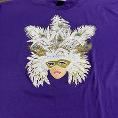 VTG Mardi Gras New Orleans Puff Print Graphic Mardi Gras Mask T-Shirt Mens XXL