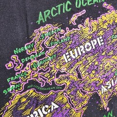 Vintage 90s World Map Camp T-Shirt Mens L Black Double Sided Neon Rave Single S