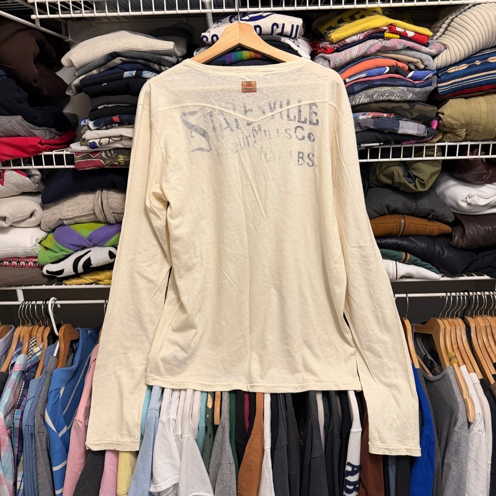 Scotch & Soda Shirt Mens 40 Cream Union Suit Graphic Long Sleeve V-Neck Cotton