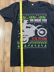 Christmas Moto T-shirt Shirt Top Size S Short Sleeves Black Screen Print Biker