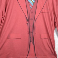Faux Real Shirt Men’s 2XL Red Long Sleeve Stretch Ron Burgandy Halloween Costume