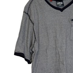 Mecca Men’s Shirt Y2K Vintage Streetwear Striped Ringer Zipper Pocket Black 2XL
