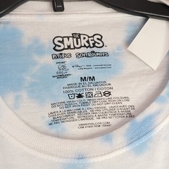 SMURFS Tie Dye SHIRT Mens Medium Blue White Mushroom Casual Animation NWT