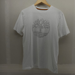 Timberland Mens Graphic T-Shirt White Gray Crew 100% Organic Cotton Logo M