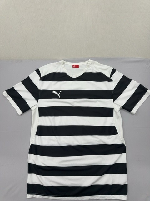 Puma Men’s M Black White Striped Soccer Jersey Short Sleeve