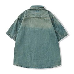 Men Summer Denim Thin Shirt Short Sleeve Soft Cotton Pockets Slim Slight Elastic