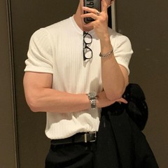 Men Summer Light Luxury Loose Knit Shirt Tshirt Casual Beach Summer Tee Top Gift