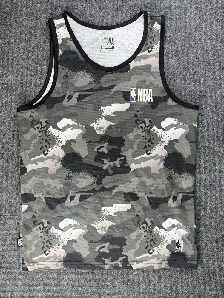 NBA Basketball Tank Top Mens M Gray Camo Sleeveless Jersey Athletic Mesh Logo