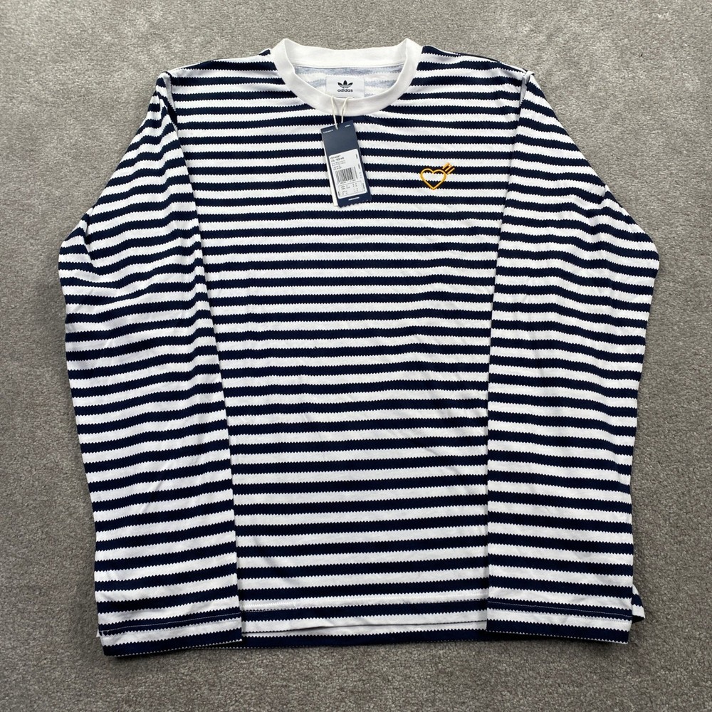 Adidas x Human Made Long Sleeve Tee Mens Size M White Navy Striped GM4267