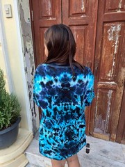Handmade Ice Dye Mandala T-Shirt Blue Black Tie Dye Psychedelic Festival Tee