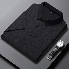 Cotton Polo Shirt Men Short Sleeve Printed Collared Classic Business Casual Top
