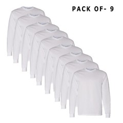 9 Pack White Long Sleeve T-Shirt 100% Heavy Cotton Long Crew Neck Tee – Gildan