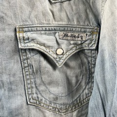 Vintage True Religion Denim Shirt Mens XXL Rolling Bones Jake Western Pearl Snap