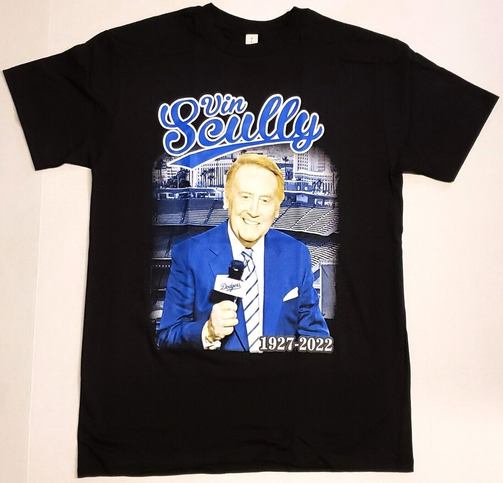 VIN SCULLY T-shirt Los Angeles Baseball LA Legend Tee Adult Men’s Black New