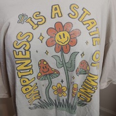 DOM 100% Cotton Retro Distressed Mushroom Smile Flower Graphic Tee T-shirt 2XL