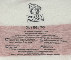 Where’s Waldo? Character Costume Red /White Striped Graphic TShirt Adult Size XL