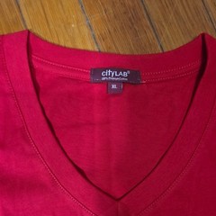 cityLAB Men’s Red Love Heart Graphic Glitter V-Neck Cotton Knit T-Shirt XL