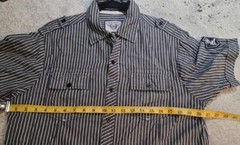 Seven Souls Striped White & Black Button Up Shirt Size Large With Patches