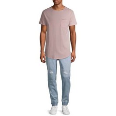 No Boundaries Men’s Short Sleeve Elongated Tee, Size S/CH (34-36) Color Pink