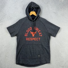 Under Armour Shirt Hoodie Mens Large Gray Project Rock Drawstring Short Sleeve