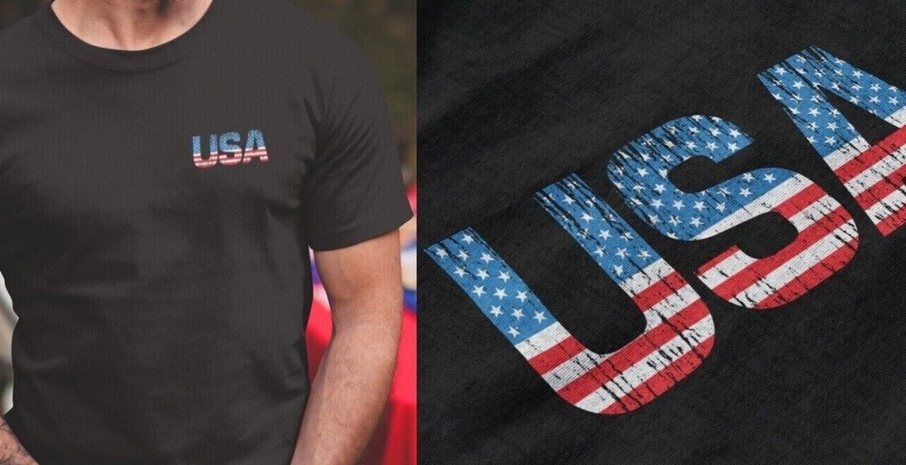USA Distressed Flag Men T Shirt Patriotic American T-shirt USA Logo Tee