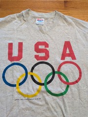 Vintage USA Olympics Graphic T Shirt Hanes Heavyweight M Made USA Single Stitch