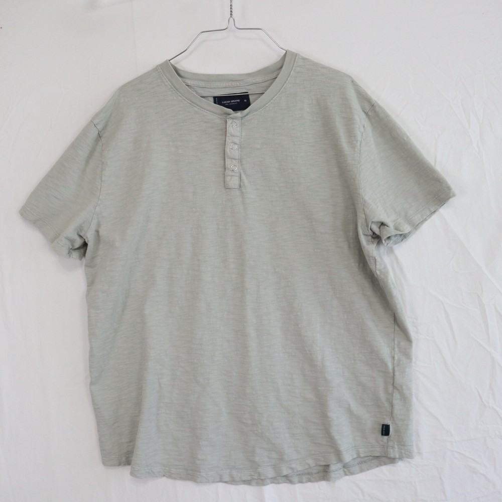 Lucky Brand Henley T-Shirt Mens XL Outdoor Casual Knit Cotton Gray Short Sleeve
