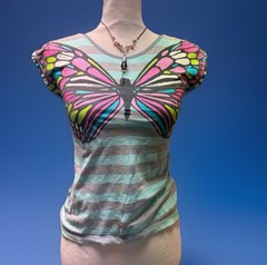 Y2k Mallcore Butterfly sz S Baby T-Shirt Scene Emo Pink Fairy Cut Out Tie Back🦋