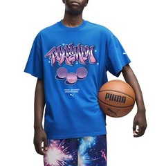 PUMA Pokemon X Hoops Tee Graphic Crew Neck Short Sleeve T-Shirt Mens Blue Casual