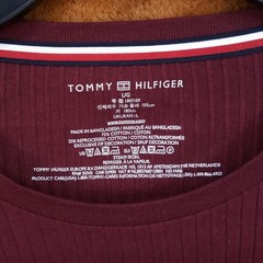 TOMMY HILFIGER Shirt Mens Large Maroon Pullover Crew Long Sleeve Ribbed Knit