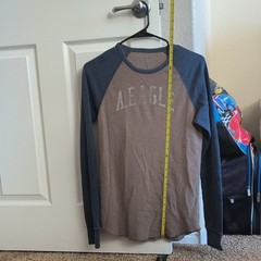 American Eagle Outfitters Men’s S Gray Blue Raglan Long Sleeve Crew Graphic Tee