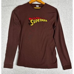 Vintage Y2K Superman Graphic Thermal Shirt Medium Brown DC Comics 2006