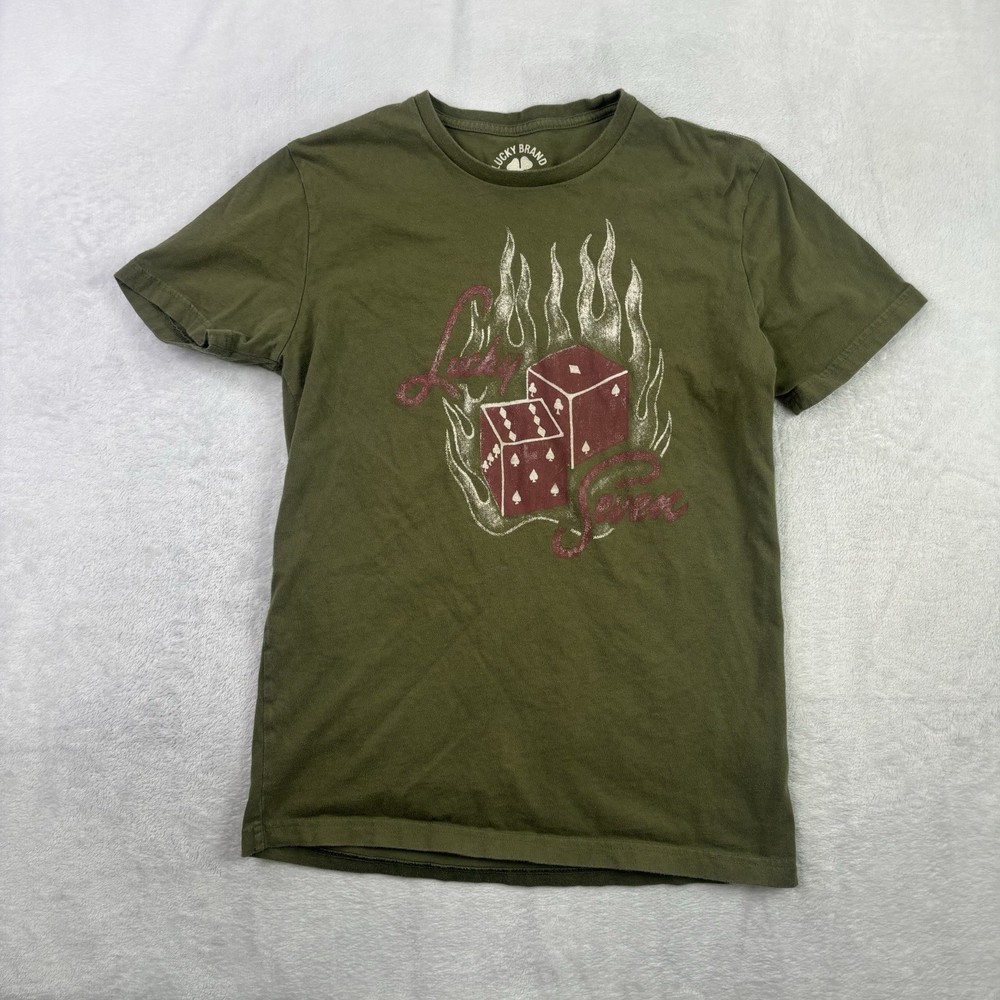Lucky Brand Originals Dice Roll Flames Green SS Graphic Shirt Men’s S