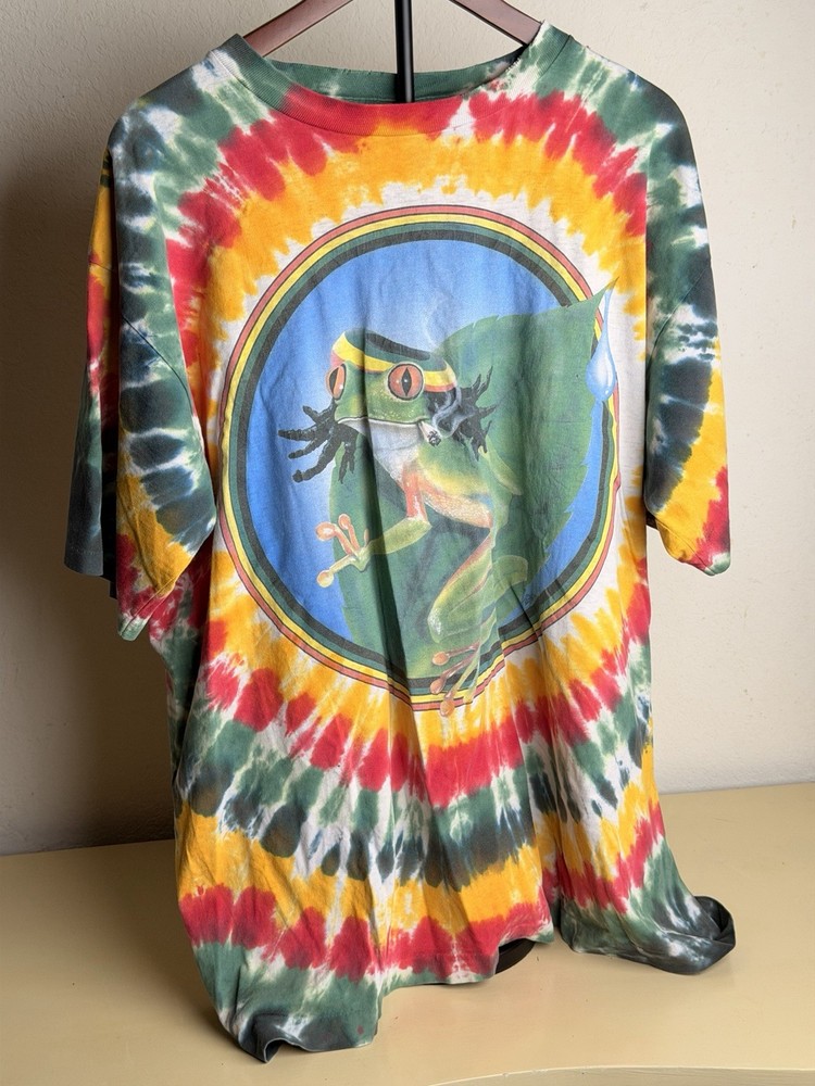 Vintage Tie Dye Rasta Frog Ganja Smoking Weed Single Stitch 90s Men’s XL