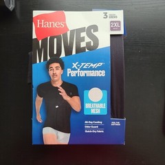 Hanes 3 Pack Moves X Temp Men’s Breathable Mesh Crewneck T-Shirt, Black/Grey 2XL