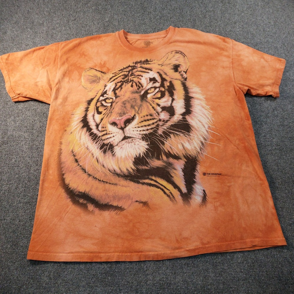 Vintage Y2K The Mountain Tiger Shirt Mens XL Orange Big Cat Wildlife 2000 USA