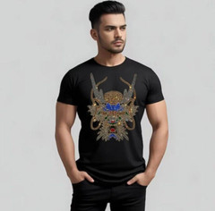 New Men Luxury Rhinestones Fashion Diamonds Black White T-Shirt High Quality