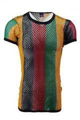 CRYSTAL MEN Rasta STRING MESH 100% COTTON MESH FISHNET SHORT SLEEVE T-SHIRT TOP