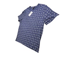 Michael Kors Men’s Allover Print Indigo Blue White Shirt Tee Size Large L New